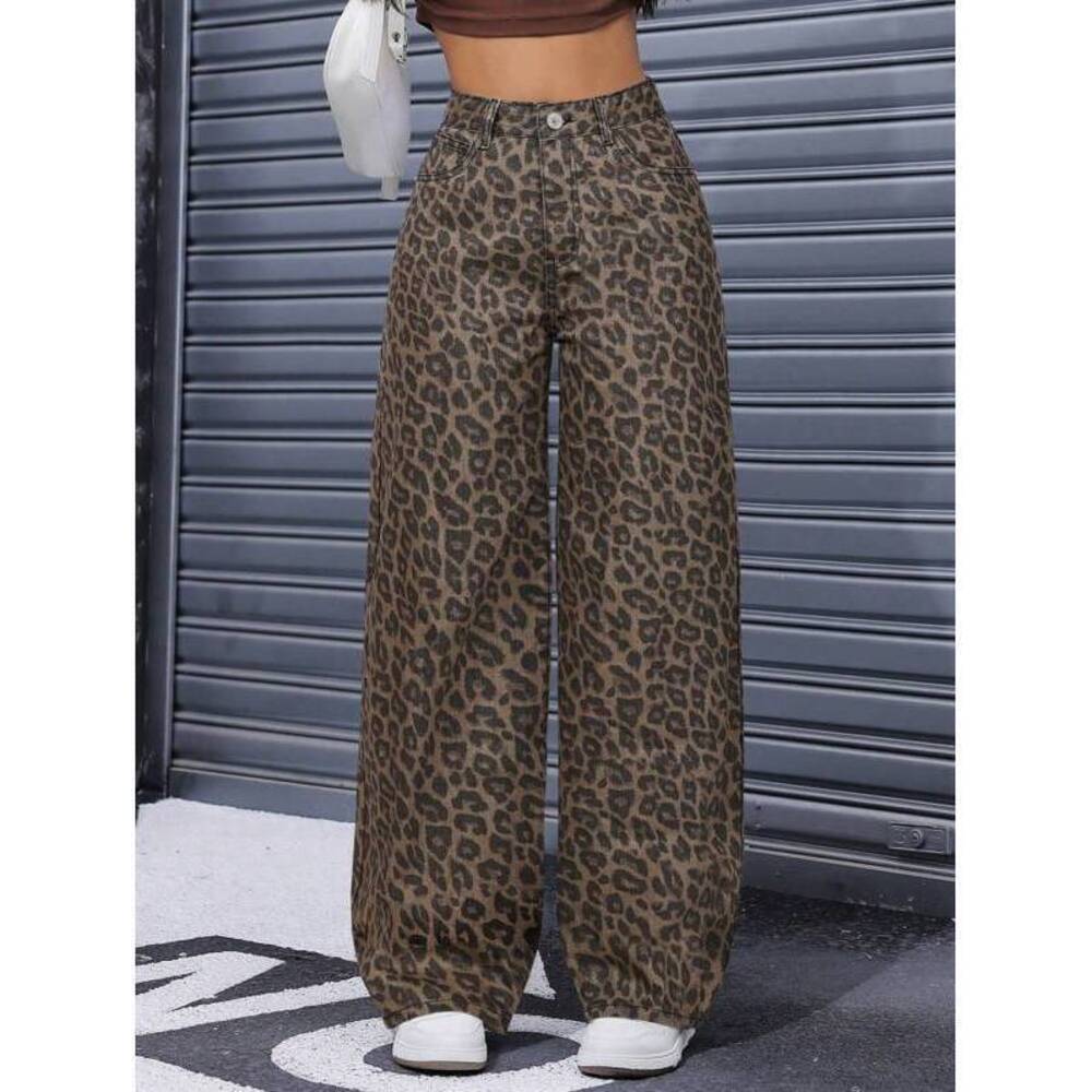 ICON Casual Vintage Leopard Print Denim Jeans